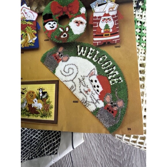 1970s Artcraft Concepts Latch Hook Rug Kit Welcome Christmas Cat & Mouse READ - Picture 2 of 7